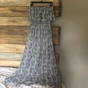 Navy and white strapless boho Maxi
